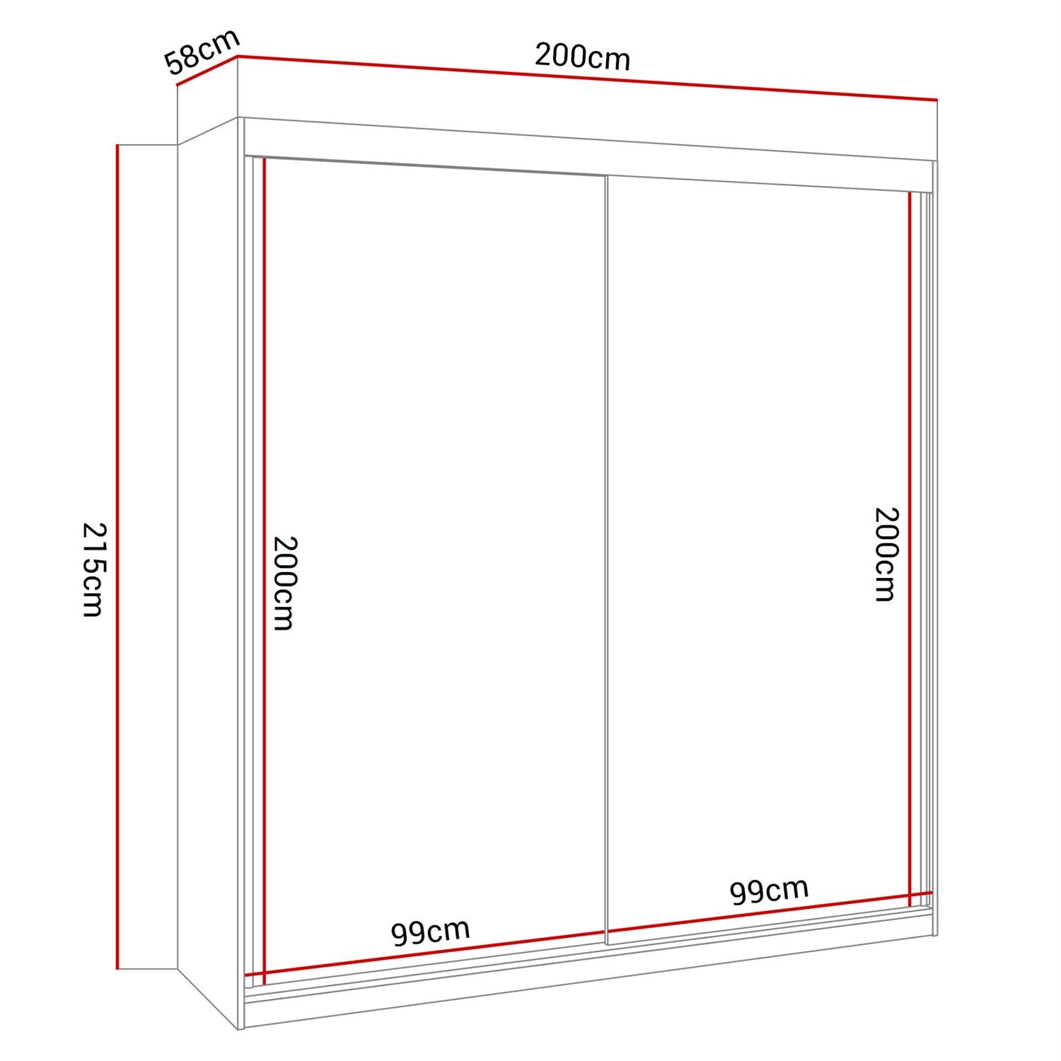 Lookway Kleiderschrank BASTER II PLUS GLOSSY mit Spiegel weiß glänzend/ Weiß hochglanz 200x58x215 cm – Bild 5 von 5