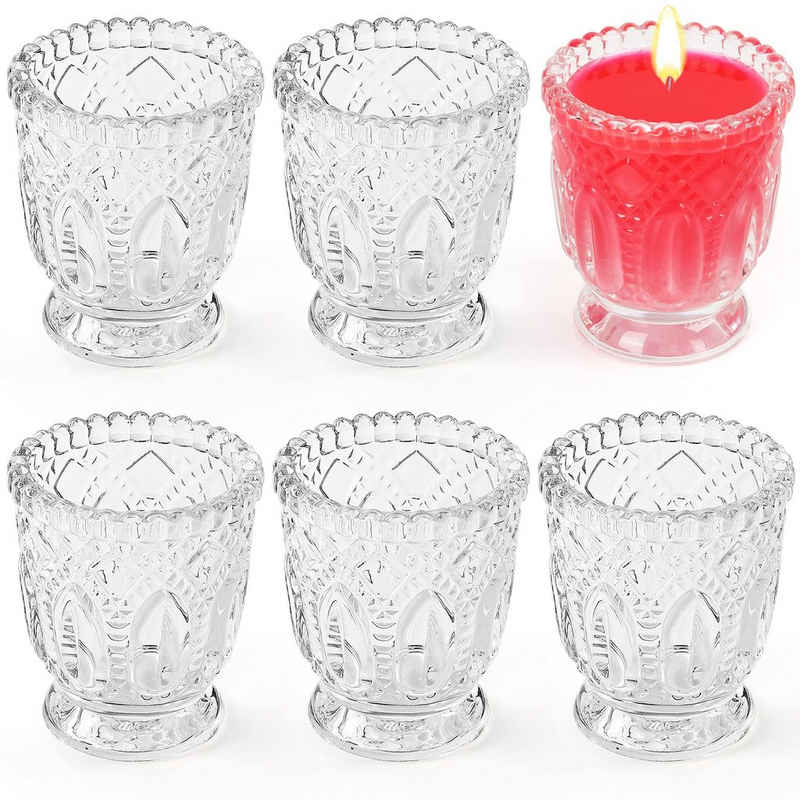 Belle Vous Dekoobjekt Antikes Glas Kerzenhalter Set (6 Stück), Vintage Glas Kerzenständer Set (6 Stück)