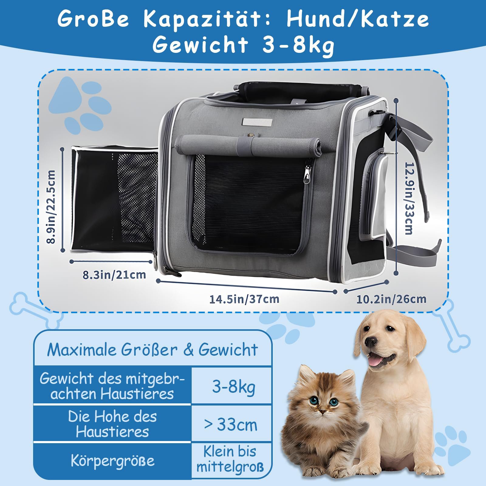 Ledander Tierfahrradkorb Hundekorb Fahrrad vorne, Fahrradkörbe für Hunde und Katzen, Hundefahrradkorb Hunderucksack Katzenrucksack,Transporttasche Rucksack