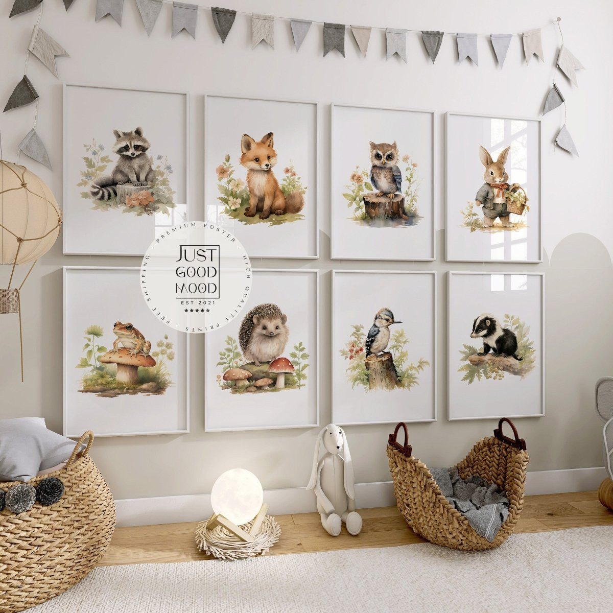 JUSTGOODMOOD Poster Kinderzimmer Tiere Wald Wasserfarben Wanddekoration Kinderzimmer Gesch, Fuchs (1 St)