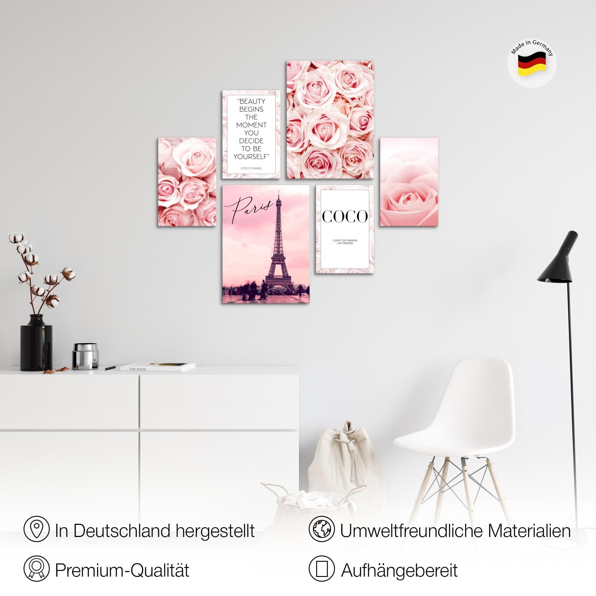 Novart Wandbild Fashion Coco Rosa AUFHÄNGFERTIG Modern Deko Mädchenzimmer Teenager, 102L x 84B cm