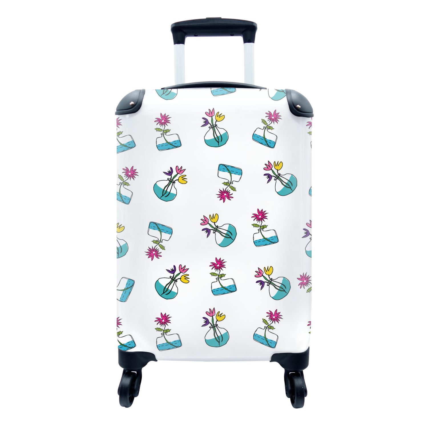 Reisekoffer Trolley, Rollen, Handgepäckkoffer Reisetasche 4 rollen, mit für Ferien, Handgepäck Frühling, Blumen - MuchoWow Muster -