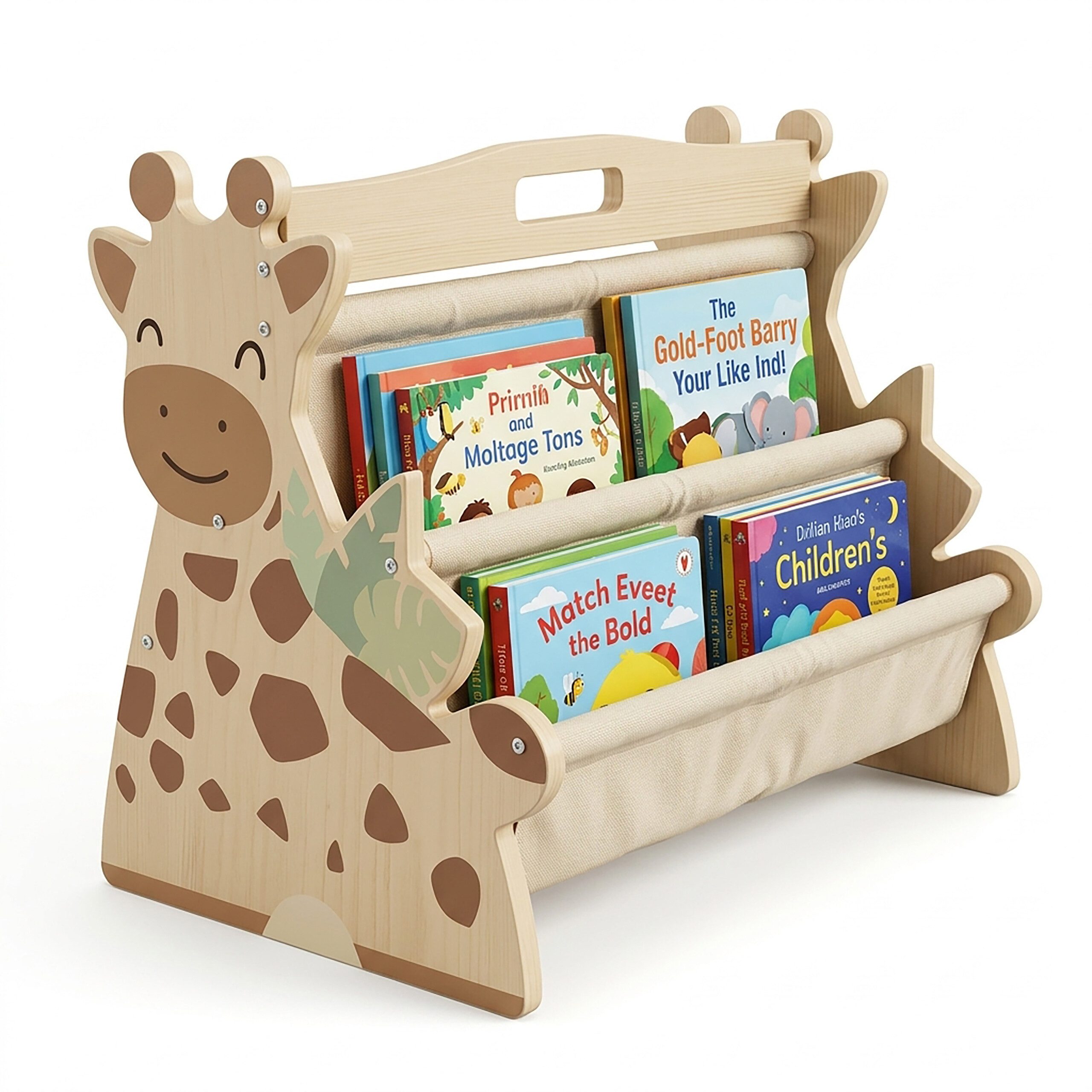 relaxdays Kinderregal Bücherregal Kinder 4 Stofffächer, 4-tlg., Giraffe