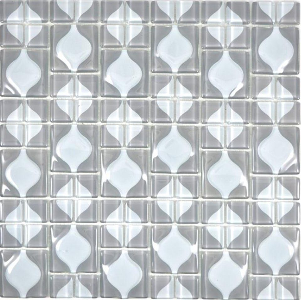 Mosani Mosaikfliesen Glasmosaik Mosaik Crystal grau / 10 Matten glänzend