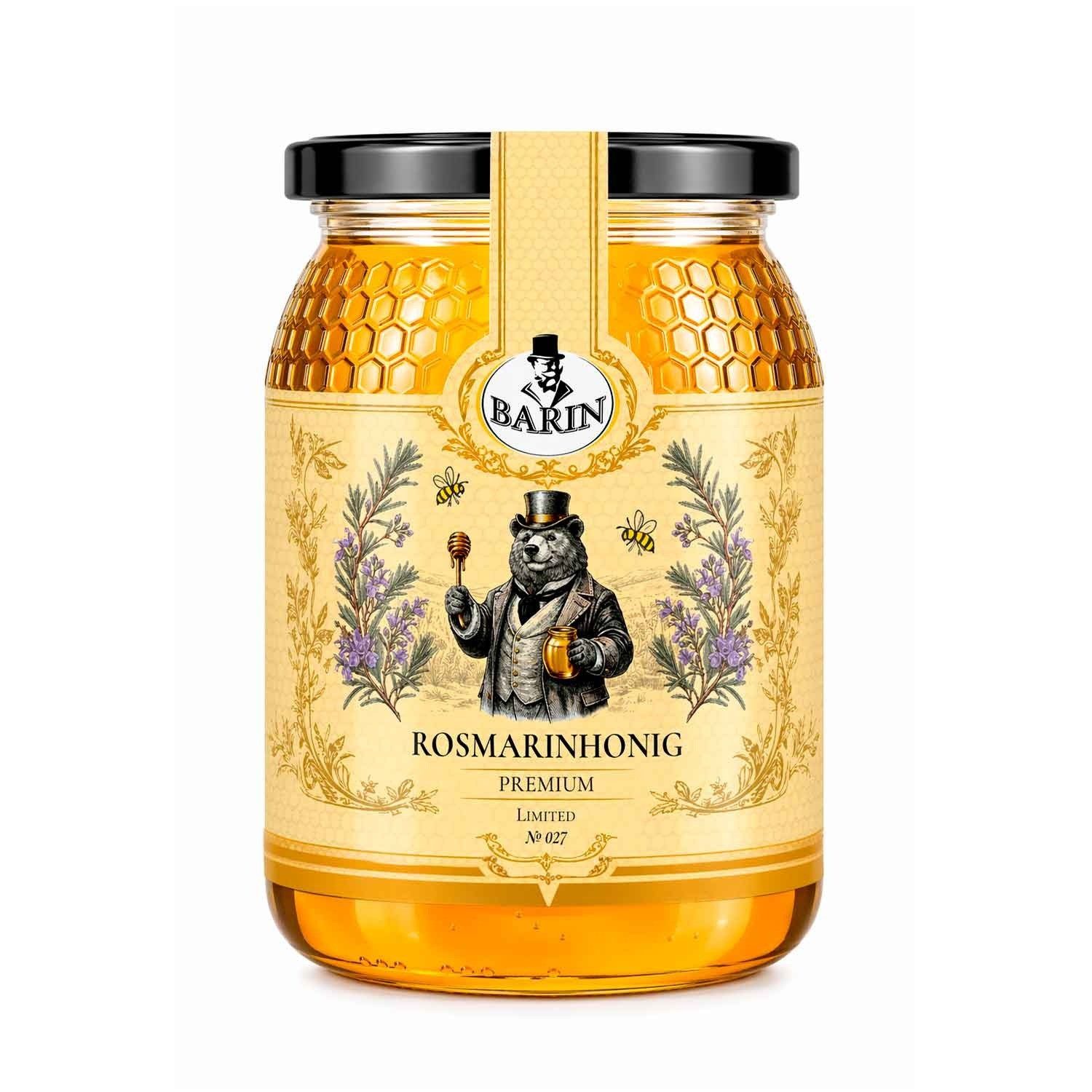 BARIN Honig Rosmarinhonig Premium, 1 x 500 g, 1 St. (Naturbelassen & ohne Zusatzstoffe, fein-aromatischer hell-goldener Sortenhonig aus Portugal), Im Glas