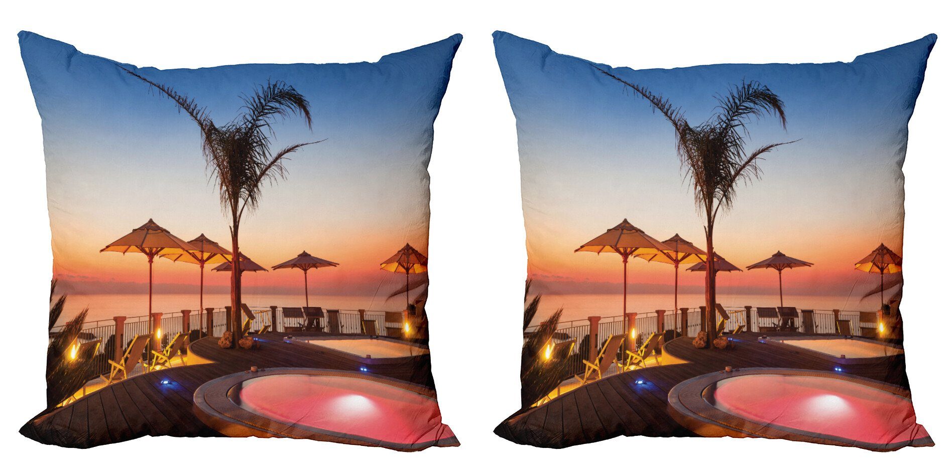Kissenbezüge Modern Accent Sunset (2 View Stück), at Digitaldruck, Doppelseitiger Tropisch Ocean Abakuhaus