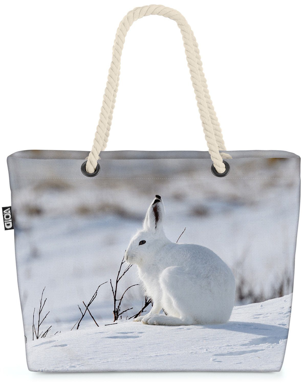 VOID Strandtasche (1-tlg), Hase Schnee Schneehase Winter Tier berg hase portrait schnee säugetie | Strandtaschen