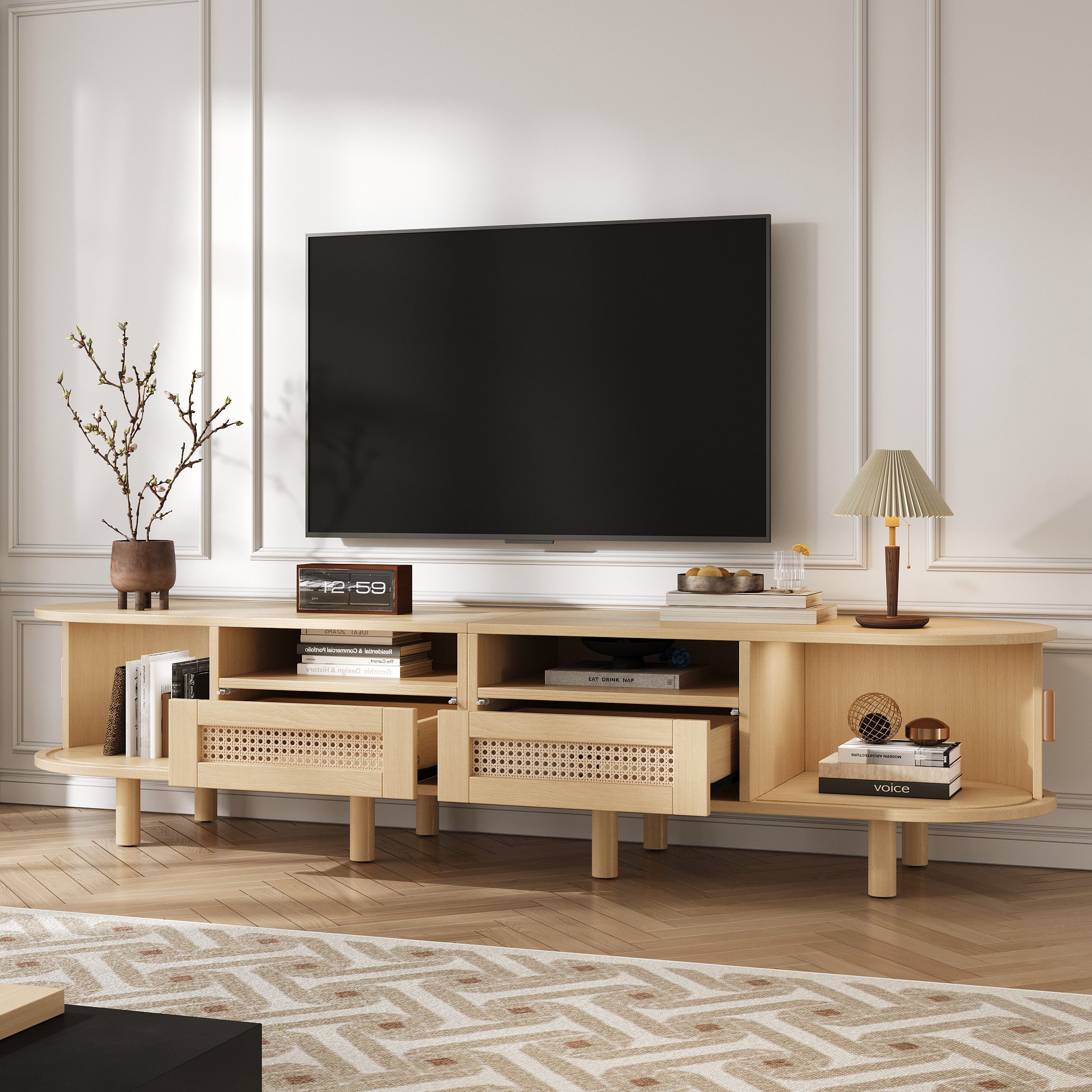 STILVORA Wohnzimmer-Set mit Rattanschubladen,TV-schrank Fernsehschrank mit Schiebetüren, (1-St)