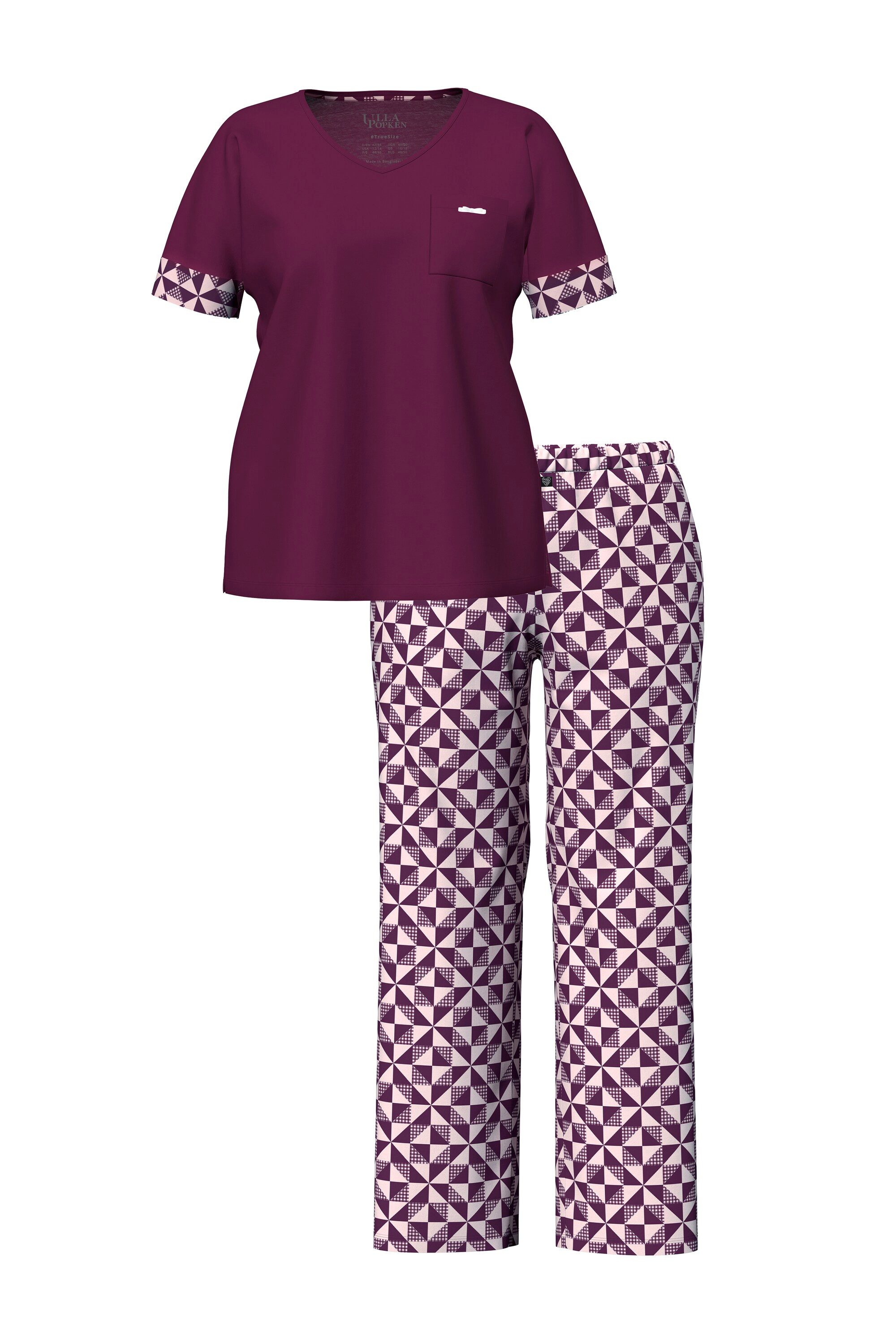 Ulla Popken Pyjama Pyjama Karo V-Ausschnitt Halbarm