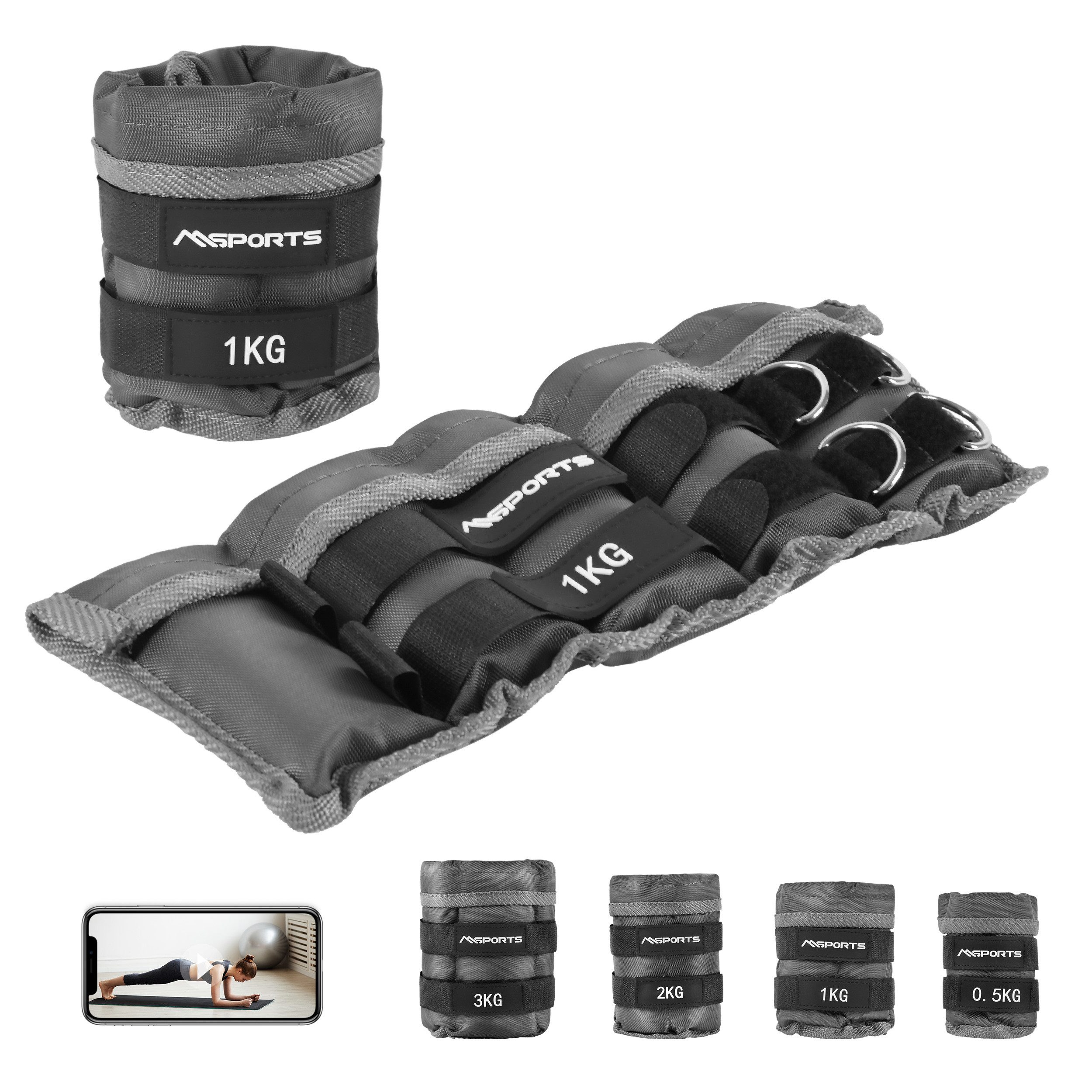 MSports® Gewichtsmanschette Gewichtsmanschetten Professional -einstellbar- Paar von 0,5 - 3 kg