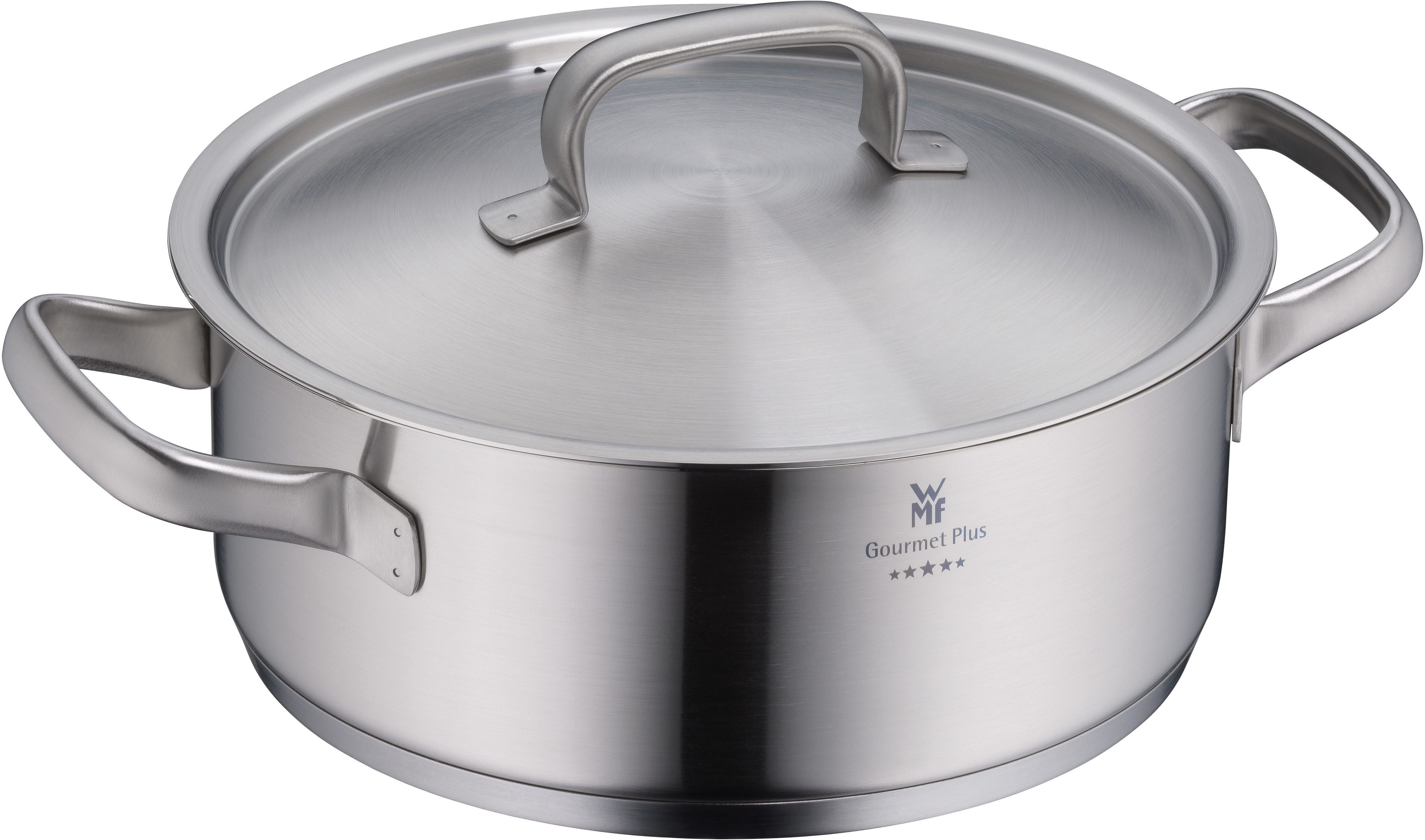 WMF Bratentopf Gourmet Plus, Cromargan® Edelstahl Rostfrei 18/10 (2-tlg), wärmeduzierende Hohlgriffe, Innenskalierung, breiter Schüttrand