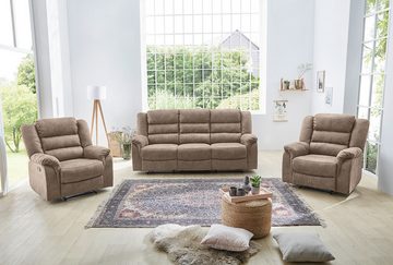 luma-home 3-Sitzer 15134, Sofa mit halbautomatischer Relaxfunktion 212 cm breit, Federkern, Wellenunterfederung, Bezug Mikrofaser, Vintage Grau Braun