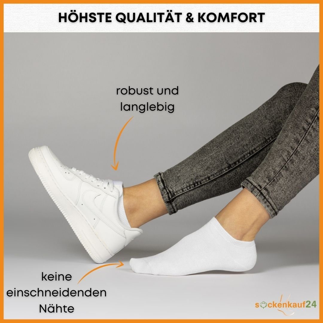 sockenkauf24 Sneakersocken 10 Paar Basic Sneaker Socken Herren & Damen aus Baumwolle (Schwarz/Weiß, 43-46) mit Komfortbund (Basicline) - 70202T WP