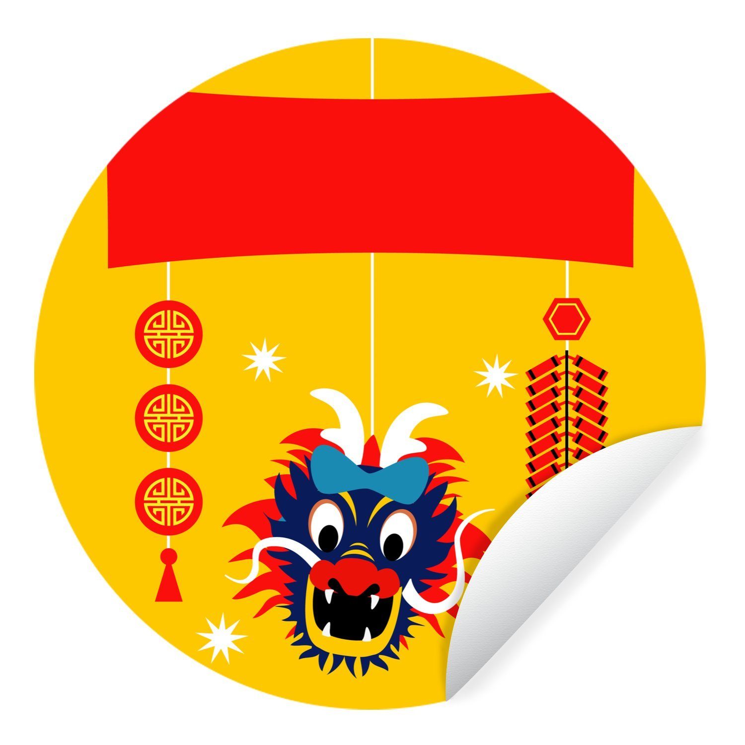 MuchoWow Wandsticker Eine Neujahrsfest das für chinesische (1 Tapetenaufkleber, Rund, Kinderzimmer, Wohnzimmer Dekoration der Tapetenkreis Illustration für St)