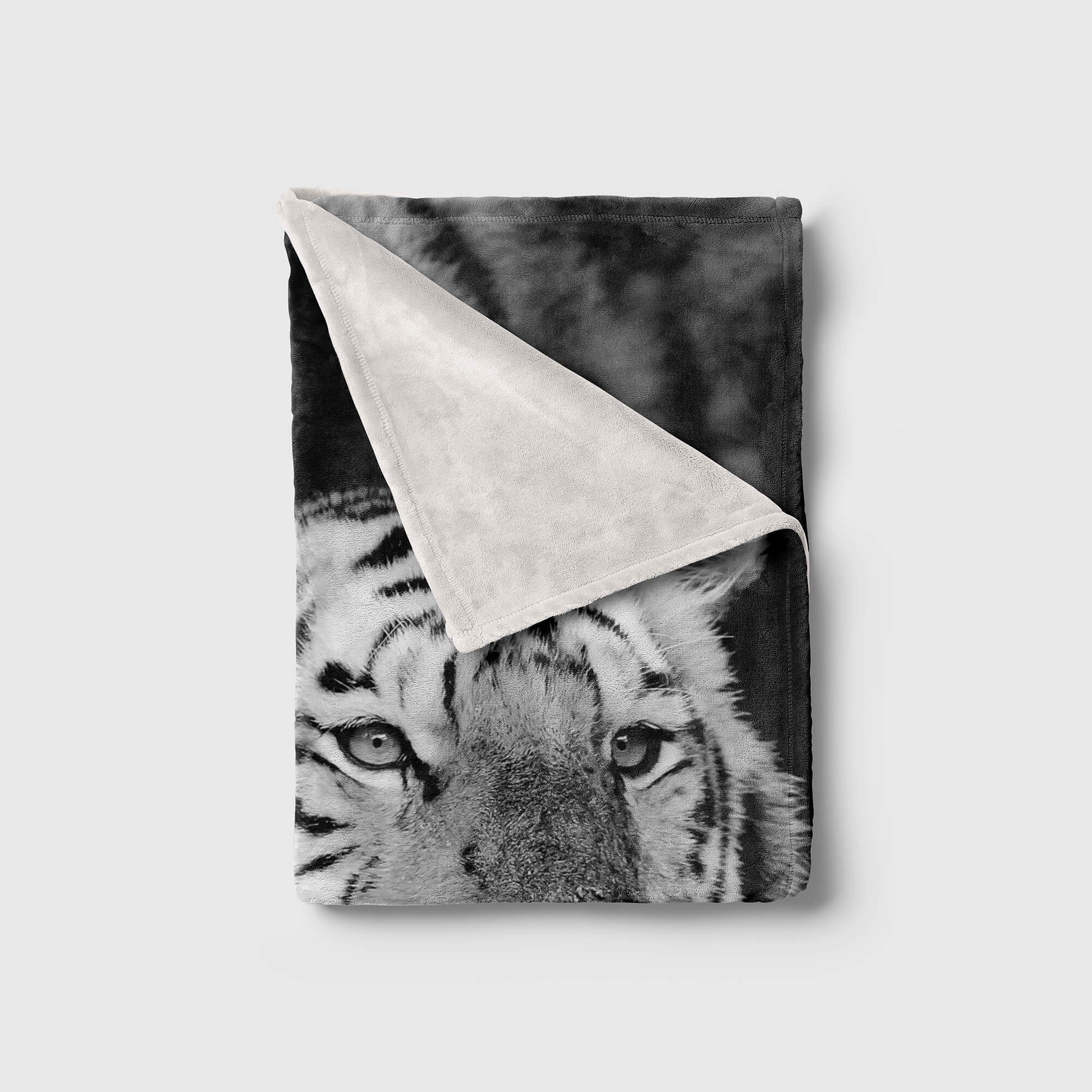 Sinus Art Handtücher Handtuch Strandhandtuch Tiger Schwar, Handtuch Weiße Tiermotiv Saunatuch Kuscheldecke mit (1-St), Baumwolle-Polyester-Mix