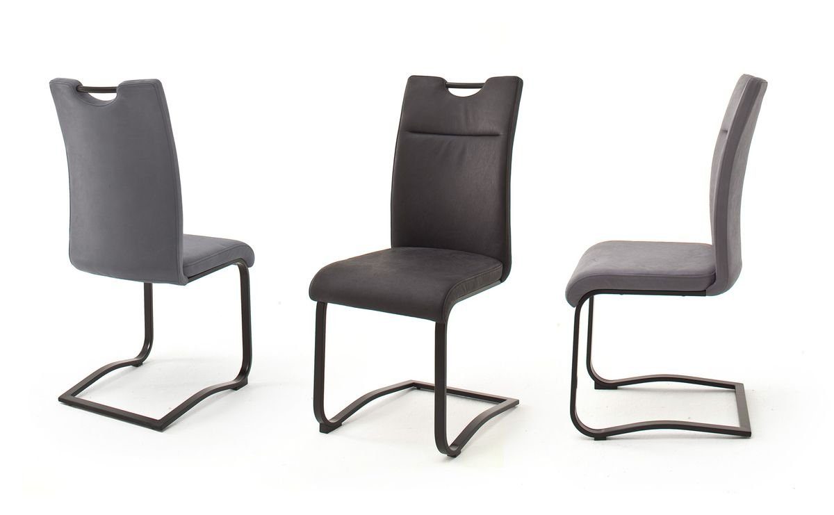anthrazit Zora 4x 8-St), Amberg / Leder montiert, Nb. LED + (Spar-Set, 130, Monia expendio Wohnzimmer-Set weiß Stuhl Eiche