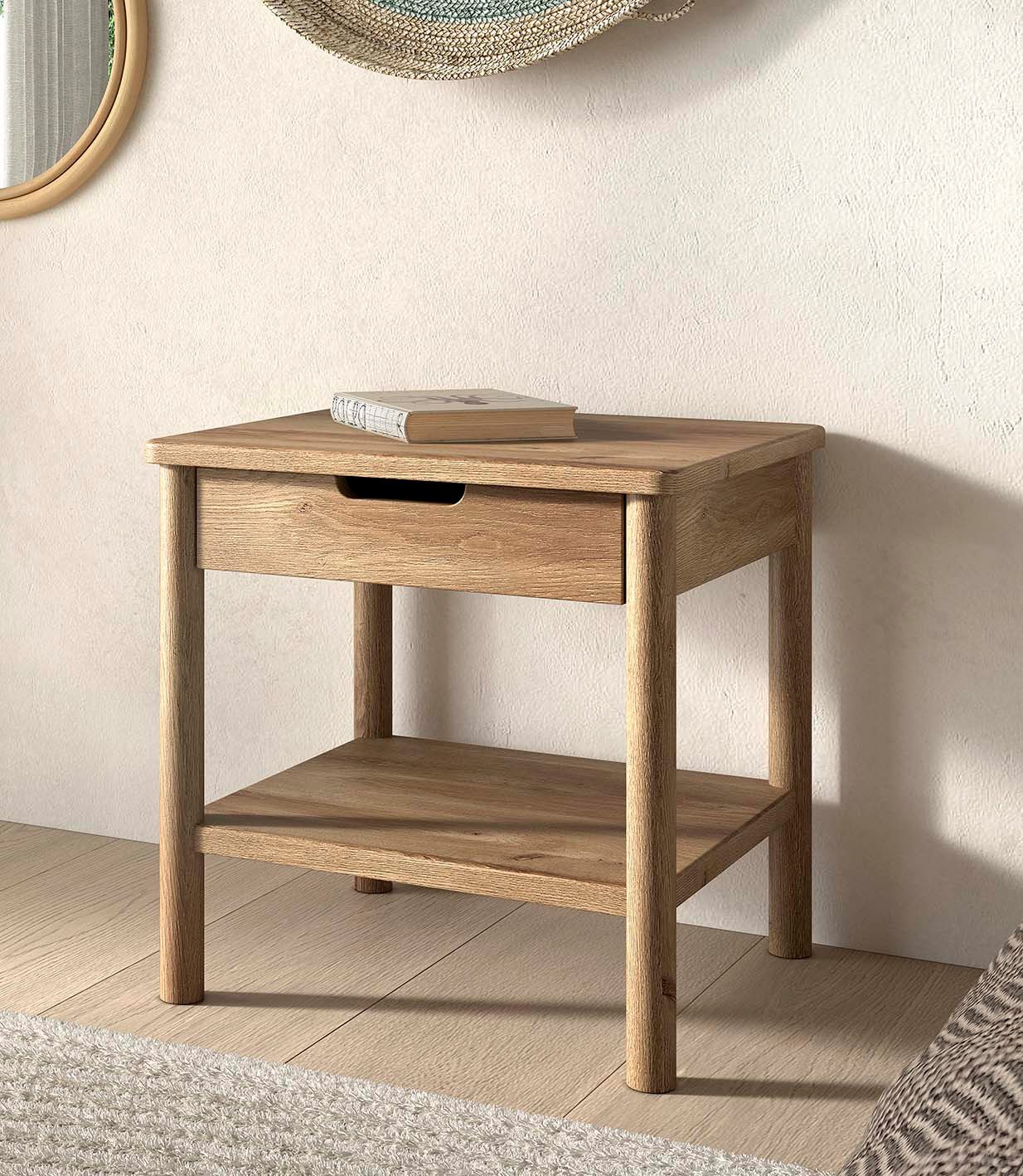Vipack Nachtkonsole Olive, Eiche teilmassiv in zeitlosem Design, universell einsetzbar (B/H/T ca. 50x50x46cm), Farbe Eiche natur, 1 Schublade, 1 Ablageboden), sie kann recht oder links angestellt werden