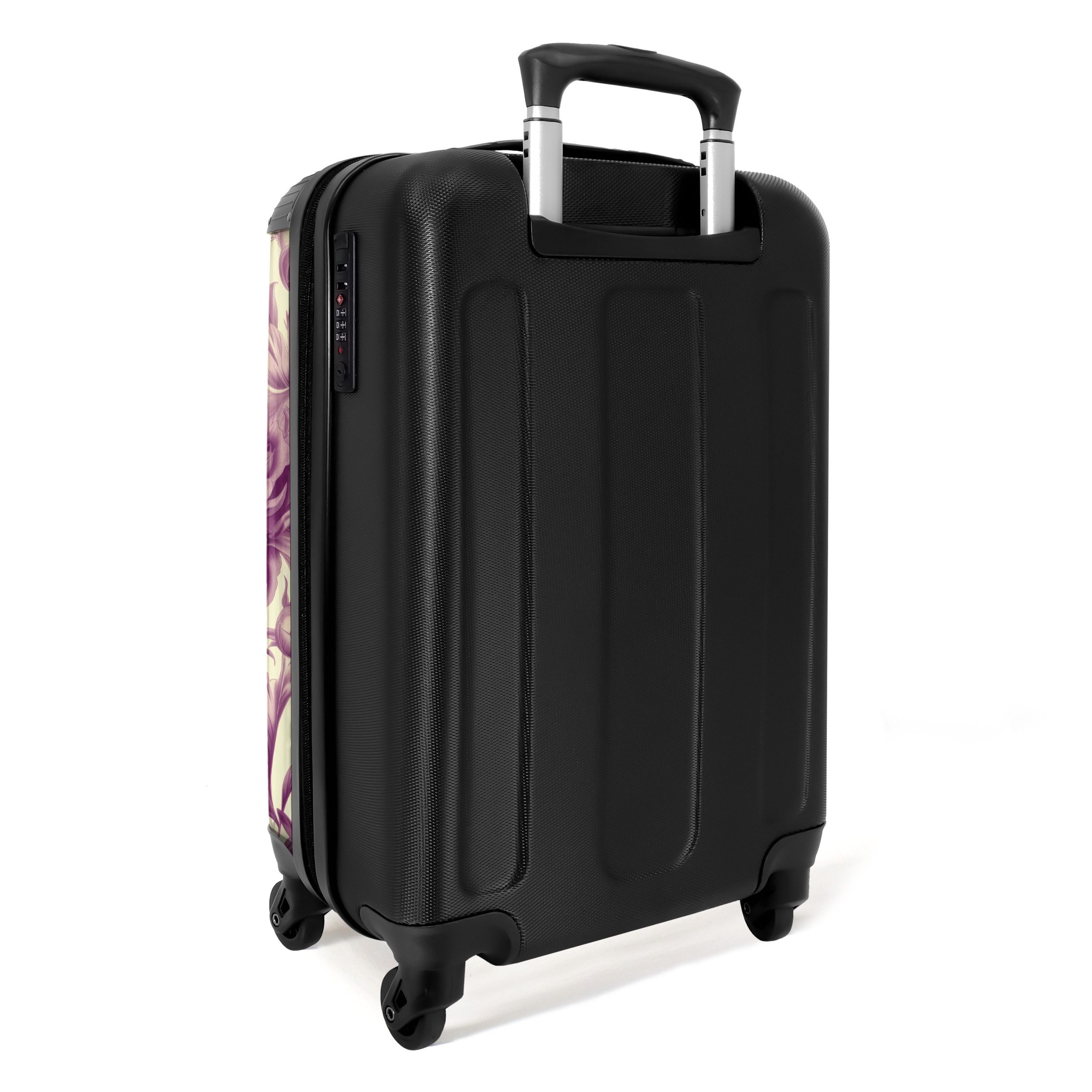 NoBoringSuitcases.com© Hartschalen-Trolley Weiß mit violetten Blüten 55x35x20cm, 4 Rollen, Handgepäck Koffer & Trolleys, Luggage, Reisekoffer Frauen