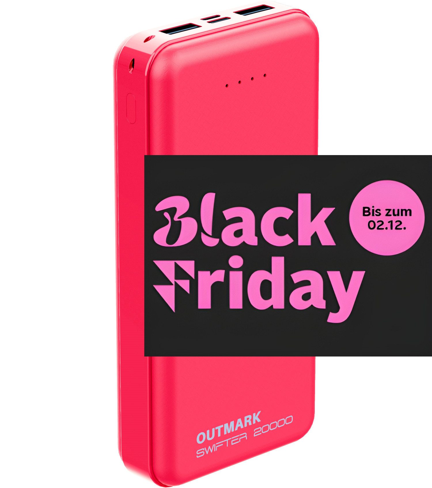 OUTMARK BLACK FRIDAY SWIFTER 20.000, 2x USB-A Ausgang, 1x USB-C Ladeeingang Powerbank 20000 mAh, Fast Charge 2 x 2,4A