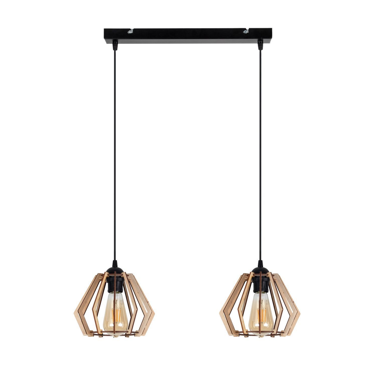 Licht-Erlebnisse Pendelleuchte REPIX, ohne Leuchtmittel, Metall Holz E27 H: max. 104 cm Schwarz Natur 2-flammig länglich