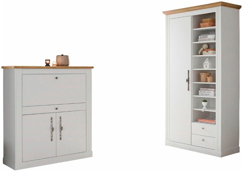 OTTO home Büromöbel-Set Westminster, wohnliches Home-Office, Büro in zwei Farben verfügbar, (Set, 2-tlg), enthält Sekretär und Stauraumschrank im Landhausstil, mit Kabelkanal