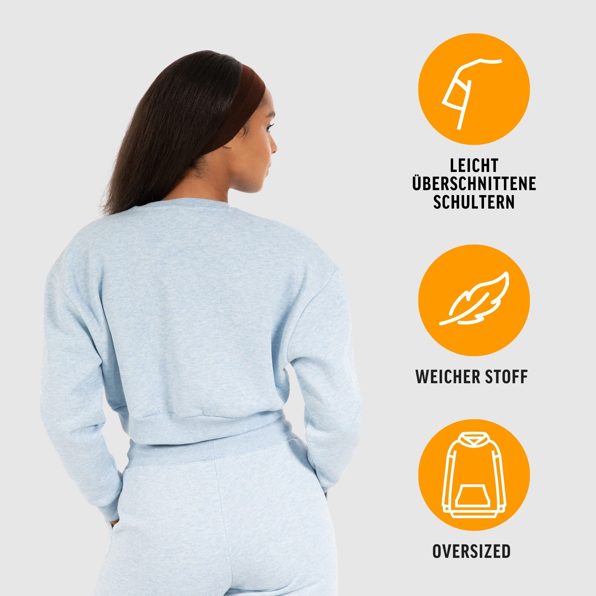 Smilodox Sweatshirt Amelia, Oversize Crop Pullover Langarmshirt Sport Freizeit Streetwear Relaxed Fit Hochwertiger Sweater Metallabel Lässig Atmungsaktiv