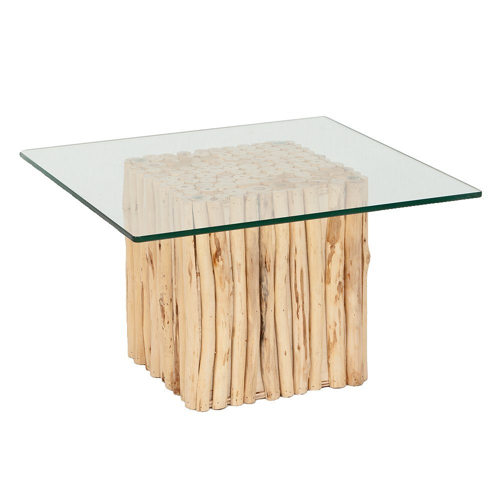 LebensWohnArt Couchtisch Teak Couchtisch NICO Natural inkl. Glasplatte 70x70cm