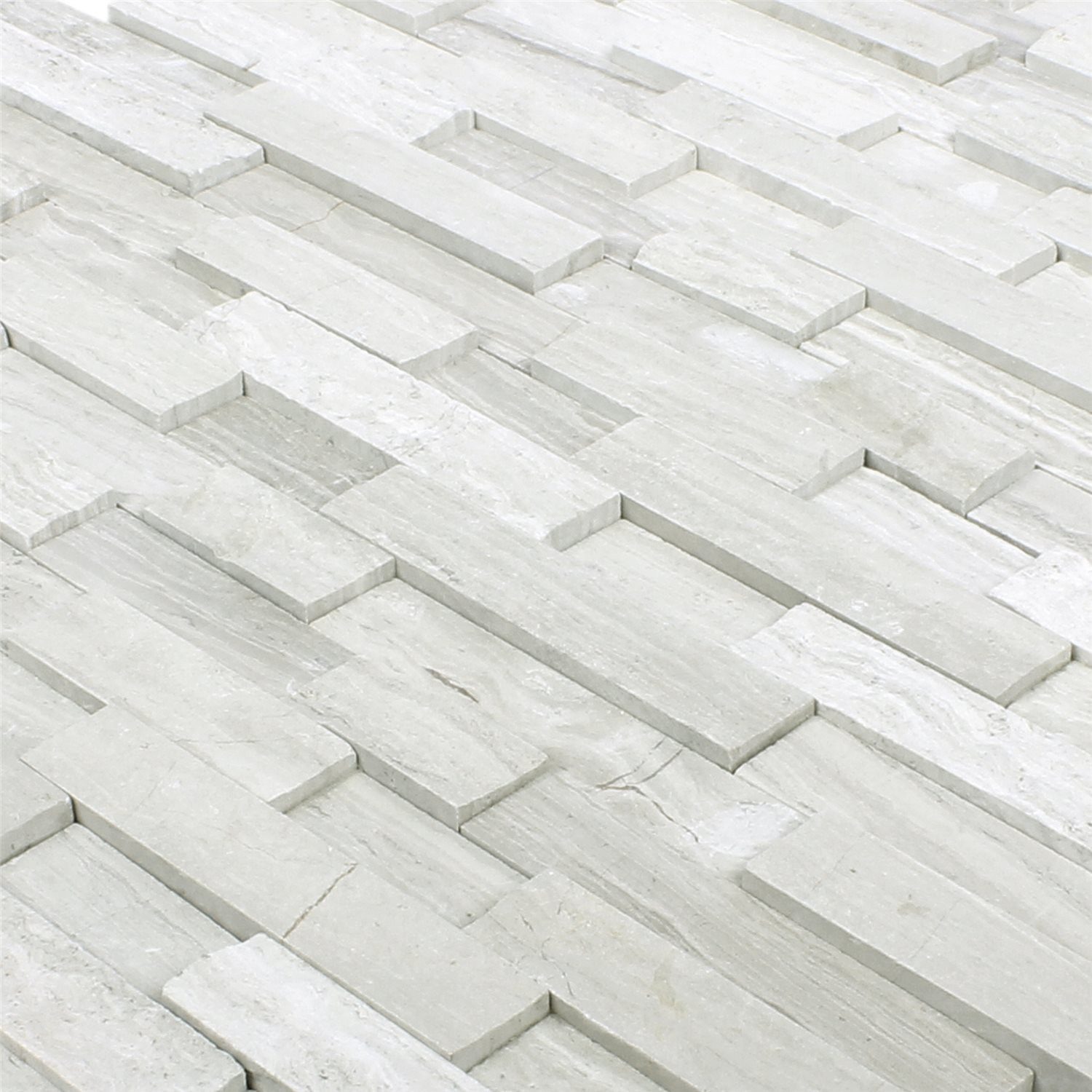 Mosafil Mosaikfliesen Mosaikfliesen Marmor Stettin 3D Brick Grau, Naturstein-Marmor 31.500x30.000, grau, Verlegefertig auf ein Netz geklebt