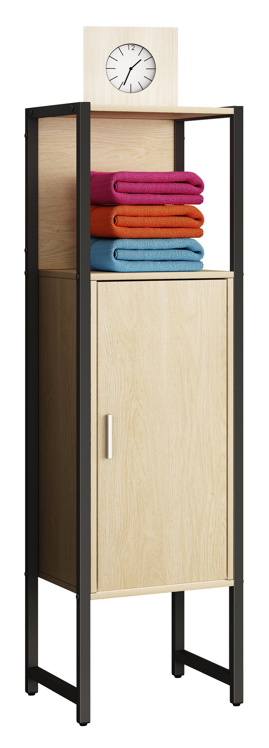 VCM Midischrank Holz Metall Badmöbel Midischrank Badschrank Edino