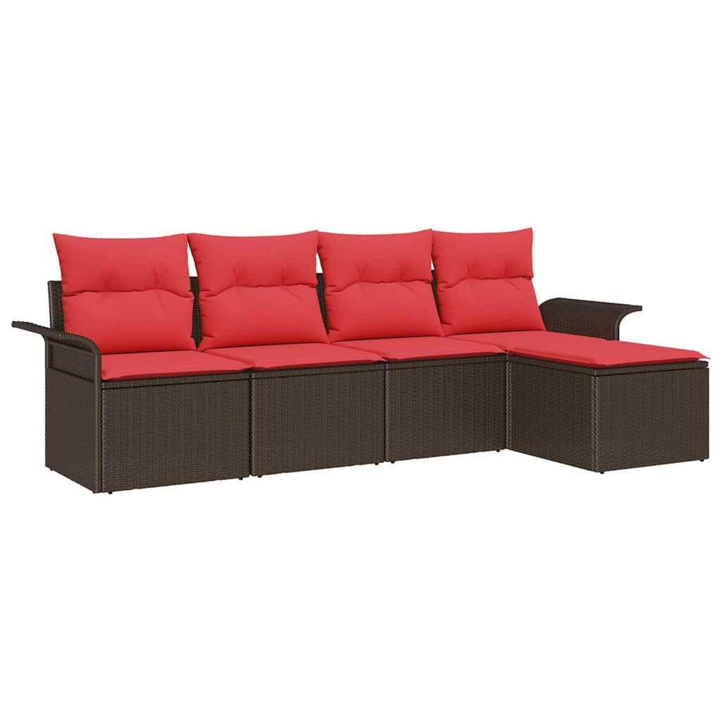 vidaXL Gartenlounge-Set Gartensofa-set mit Speicher 5 pcs Braun Poly-Rattan, (5-tlg)