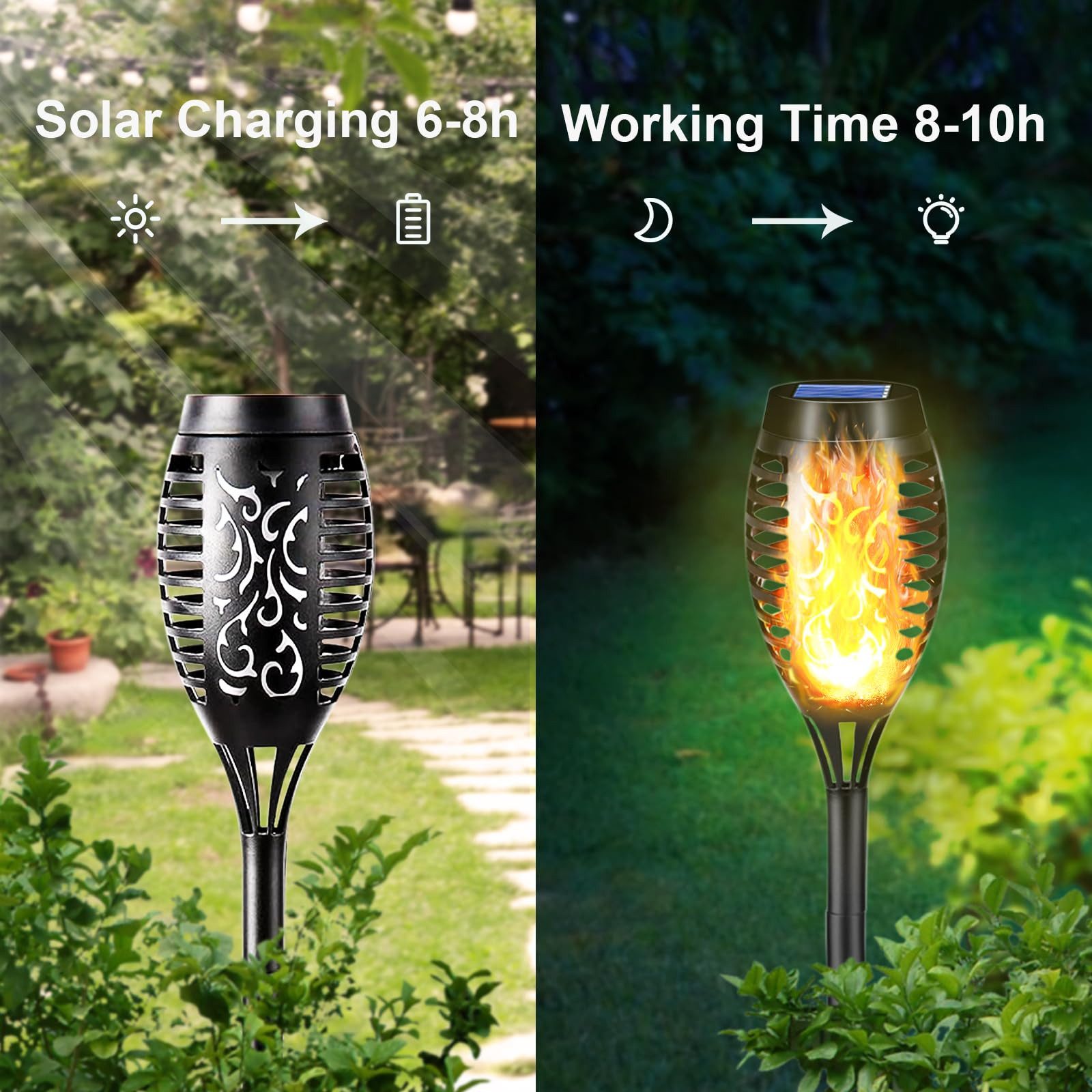 LQWELL LED Solarleuchte Solarleuchten Solar Fackellicht für Außen Garten, LED Solarlampe, mit Realistischer Flammeneffekt, IP65 Wasserdicht – Bild 5 von 5
