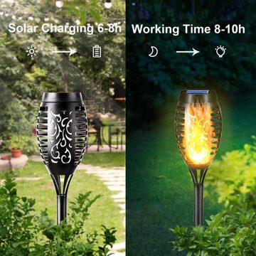 LQWELL LED Solarleuchte Solarleuchten Solar Fackellicht für Außen Garten, LED Solarlampe, mit Realistischer Flammeneffekt, IP65 Wasserdicht