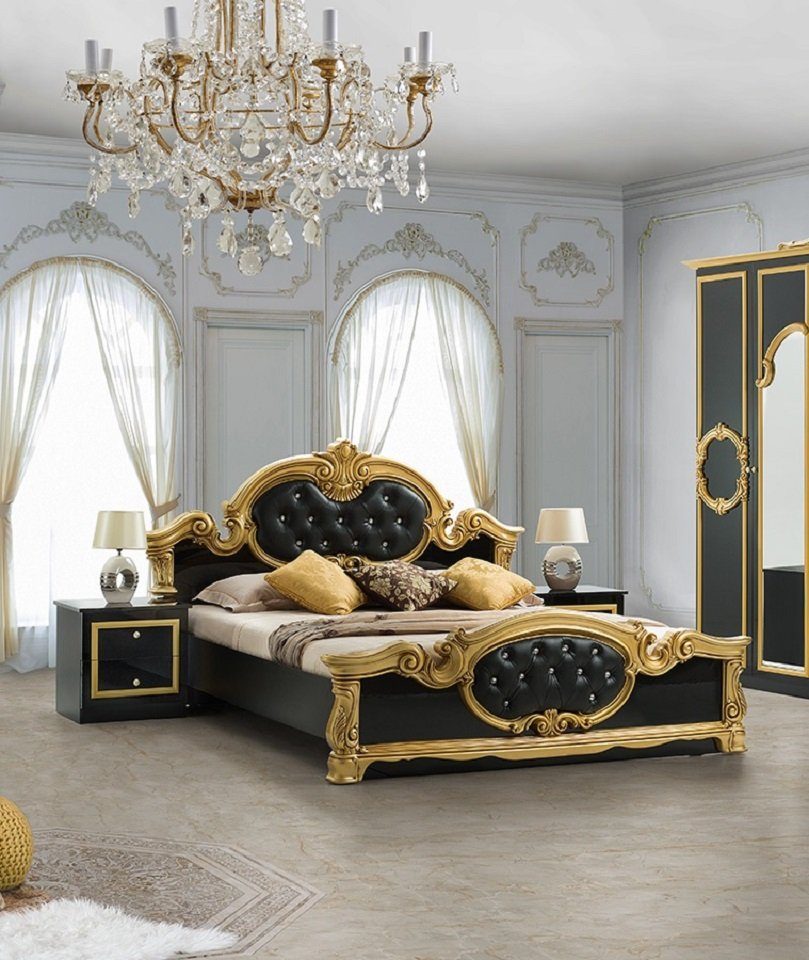 Interdesign24 Stil, Schwarz/Gold Barock Schlafzimmer-Set Barokko, (im Hochglanz klassischen 4-Teilig),