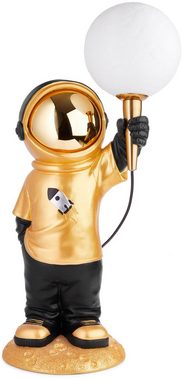 BRUBAKER LED Nachttischlampe Astronauten Tischlampe - 46 cm Weltraum Tischleuchte, mit USB-C Stecker, LED fest integriert, Handbemalte Dekofigur Statue mit Mond Lampe - Gold und Schwarz