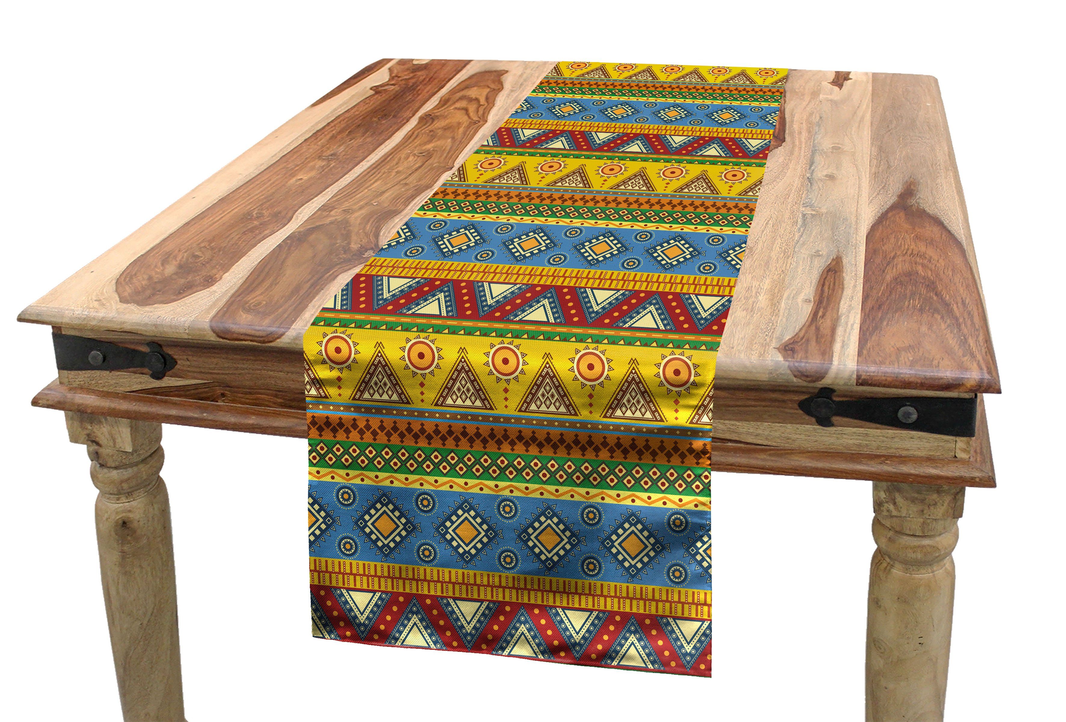Abakuhaus Tischläufer Esszimmer Küche Rechteckiger Dekorativer Tischläufer, aztekisch Folk Motiv Mexican Sun
