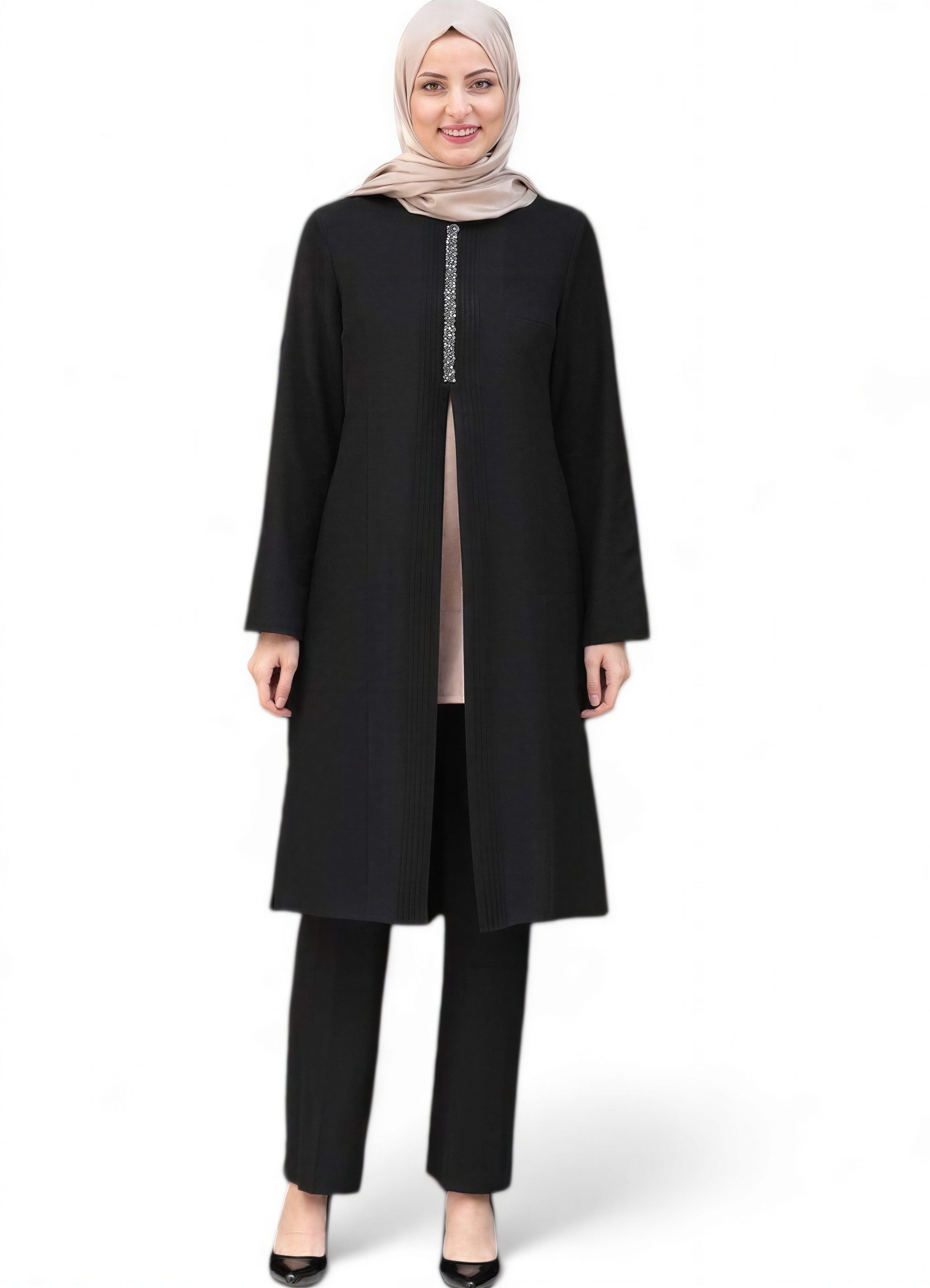 fashionshowcase Anzug Damen Zweiteiler - Gerippte Longtunika mit Hose - Modest Fashion