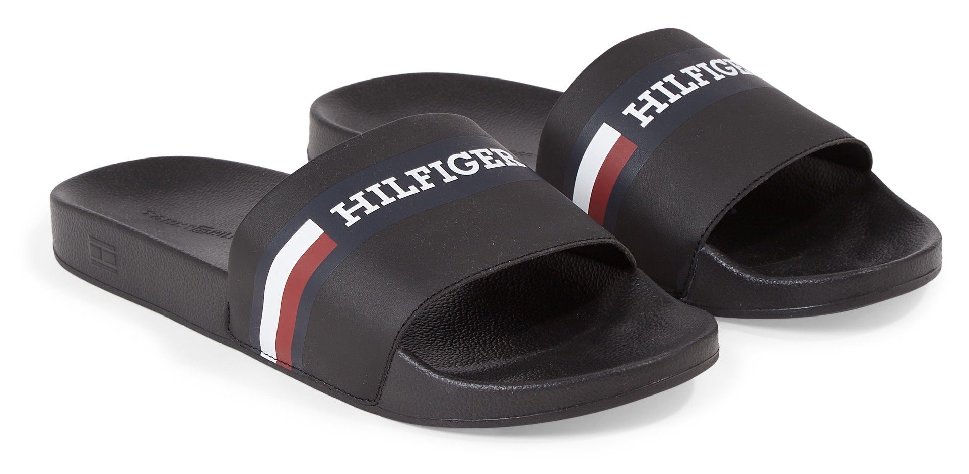 schwarz SLIDE Tommy Hilfiger HILFIGER Bandage Pantolette mit POOL CORPORATE breiter