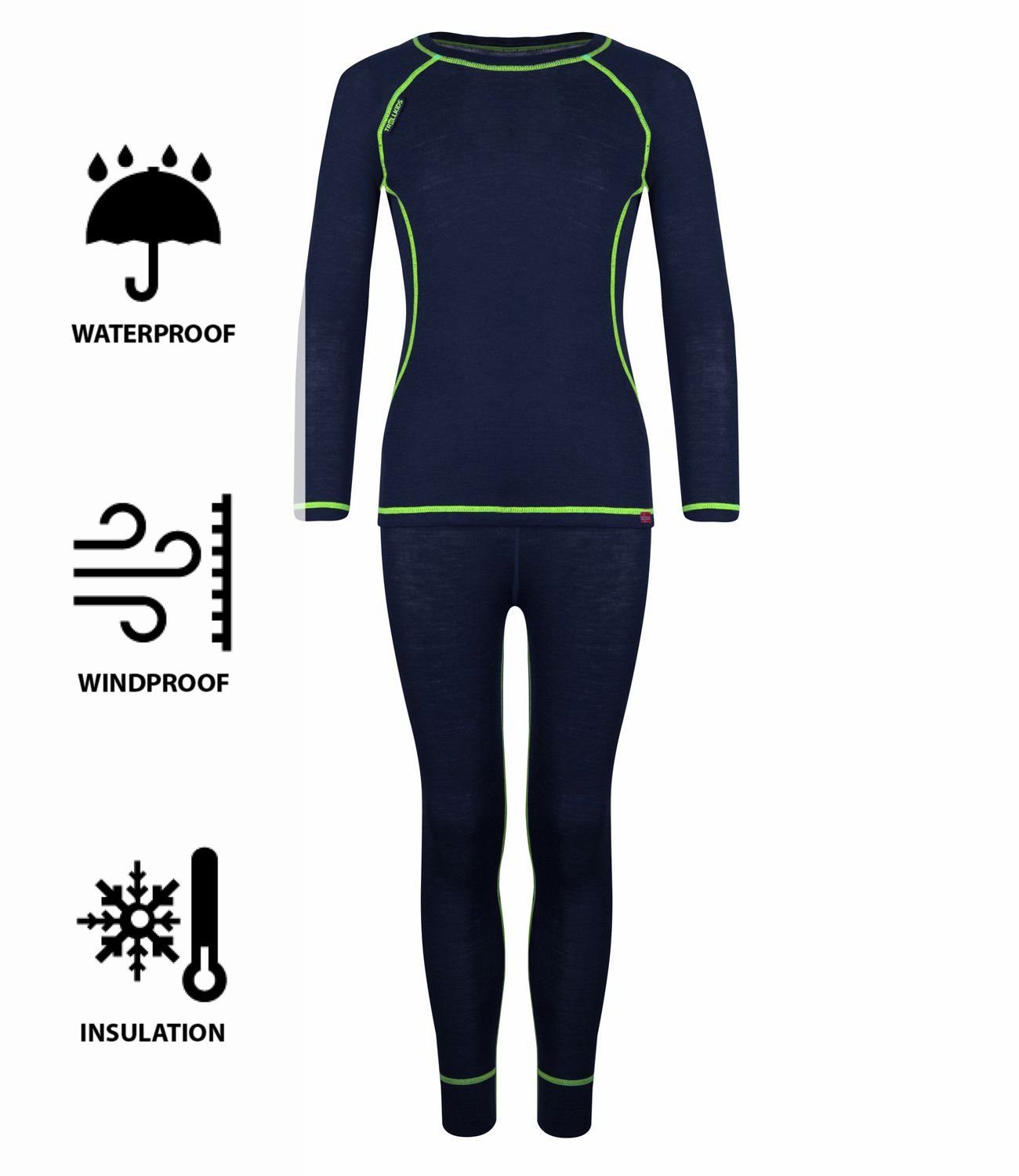 Merino / Vipergrün Marineblau Thermounterhemd TROLLKIDS