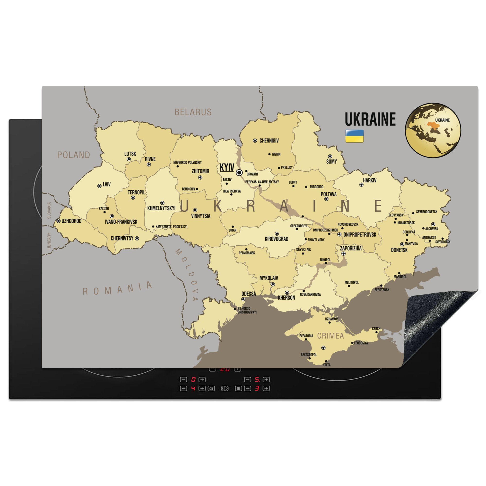 MuchoWow Herdblende-/Abdeckplatte Illustration der Ukraine mit der Nationalflagge, Vinyl, (1 tlg), 81x52 cm, Induktionskochfeld Schutz für die küche, Ceranfeldabdeckung