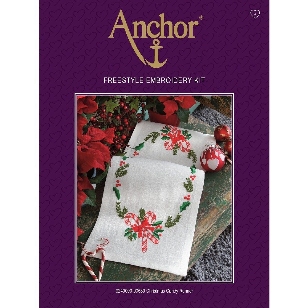 Anchor Kreativset Anchor Plattstich-Set "Tischdecke Weihnachtsbonbon", Bild vorgezeichn, (embroidery kit by Marussia)