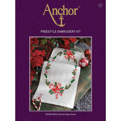 Anchor Kreativset Anchor Plattstich-Set "Tischdecke Weihnachtsbonbon", Bild vorgezeichn, (embroidery kit)