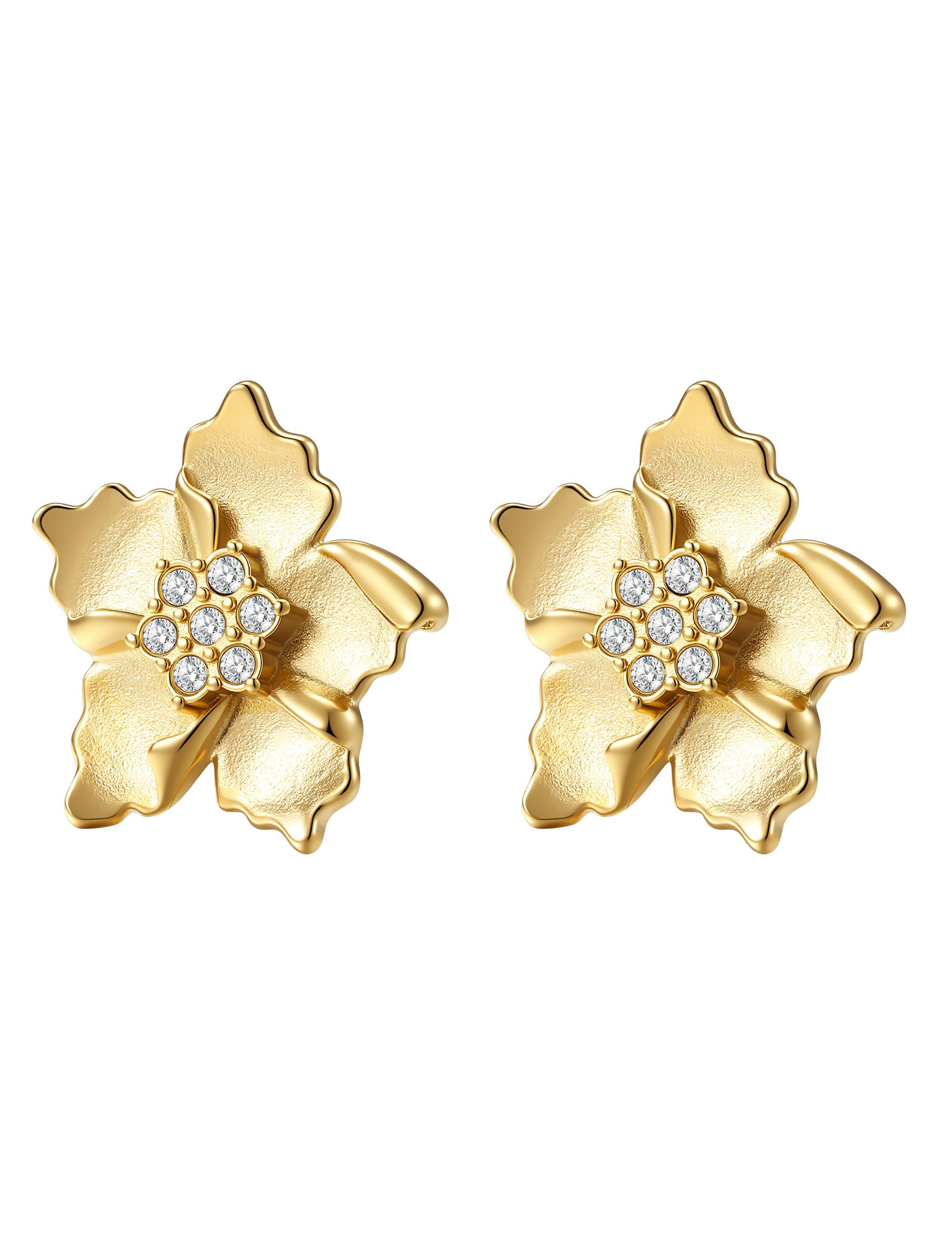 Hey Happiness Paar Ohrstecker Blumen – Statement Damen Ohrringe aus Edelstahl vergoldet mit Zirkonia, wasserfester Schmuck im Flower Design