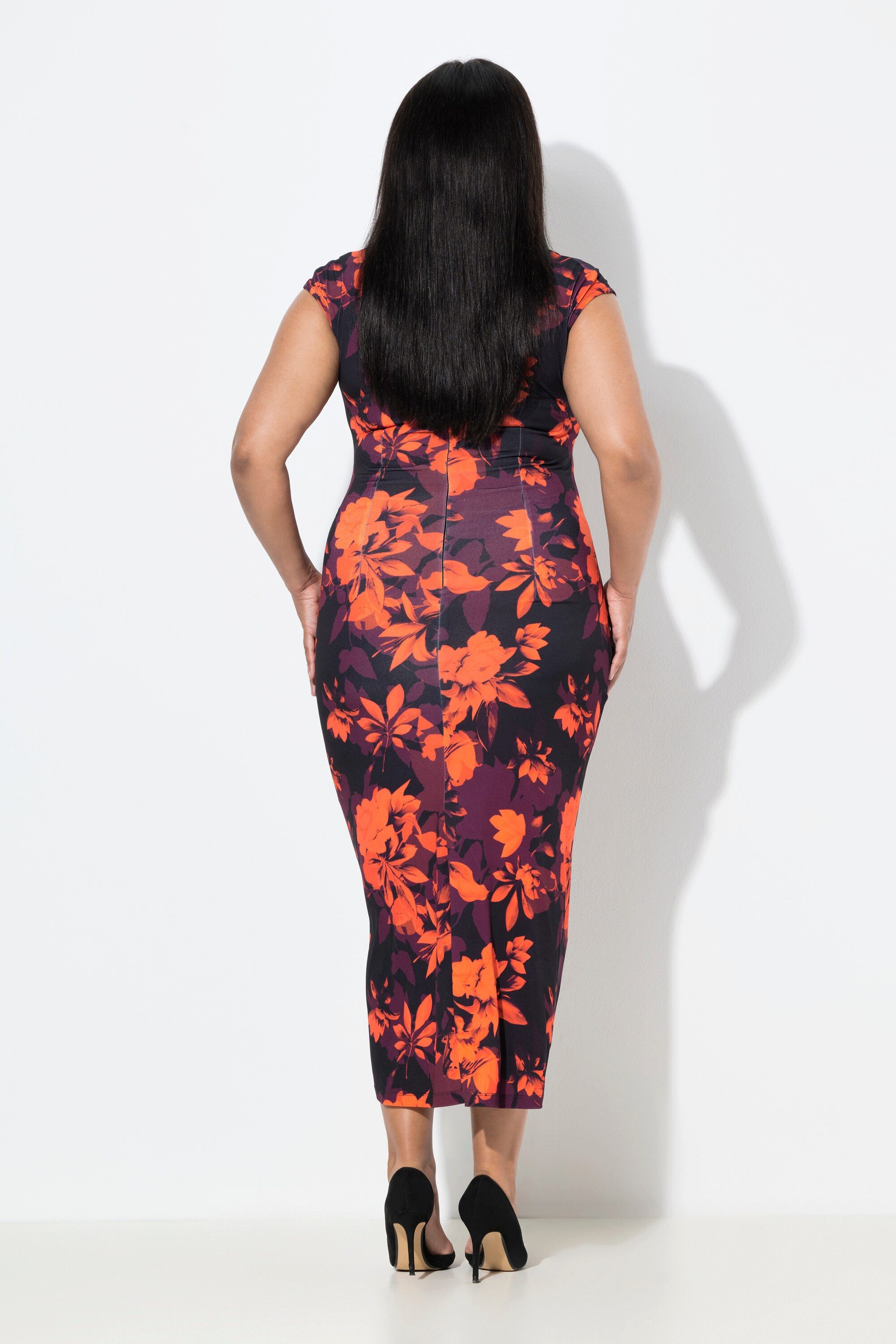 Ulla Popken Maxikleid Maxikleid Slim drapiert V-Ausschnitt Dolmanärmel