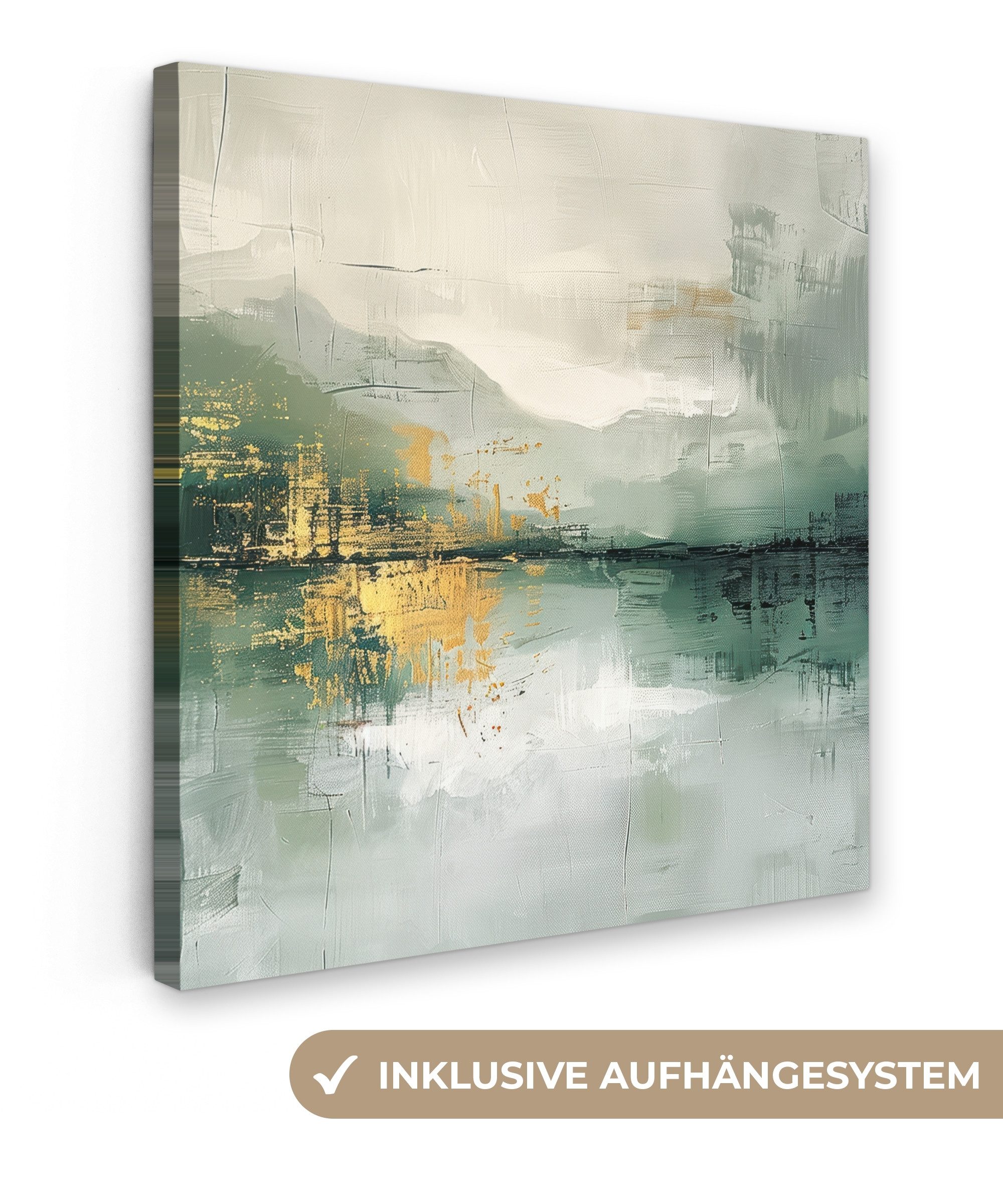 Leinwandbild Grün - Modern - Abstrakt - Gold