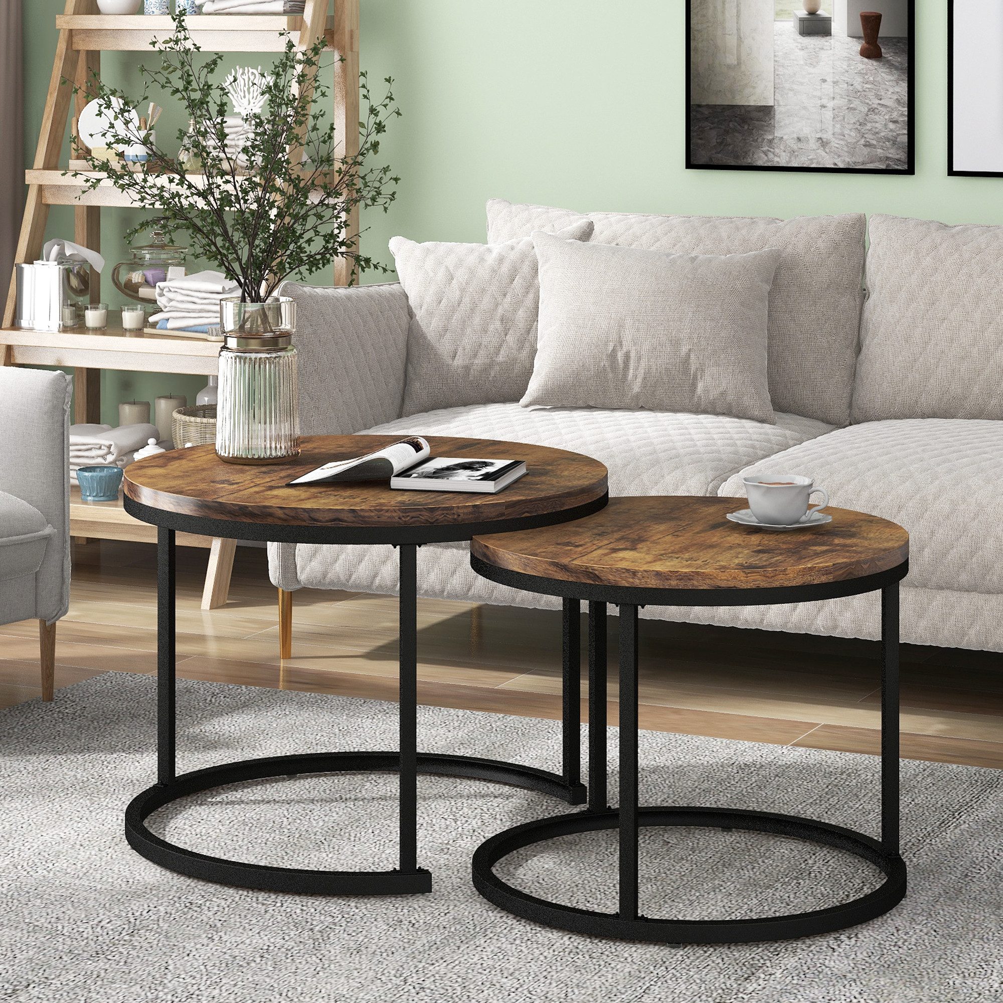 Couchtisch Runder Couchtisch 2er Set Satz Kaffeetisch Beistelltisch