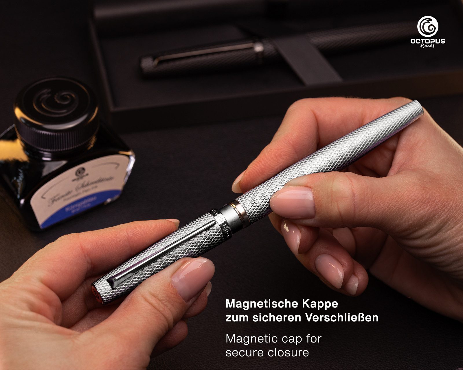 DIPLOMAT Füllfederhalter Füllhalter Diplomat Viper silber guillochiert F/M, (1-tlg), inklusive Konverter