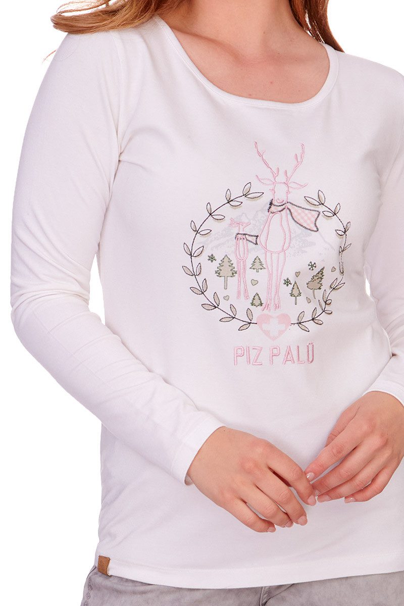 Piz Palü Trachtenshirt Longsleeve Damen - GERACH - burgund, offweiß günstig online kaufen