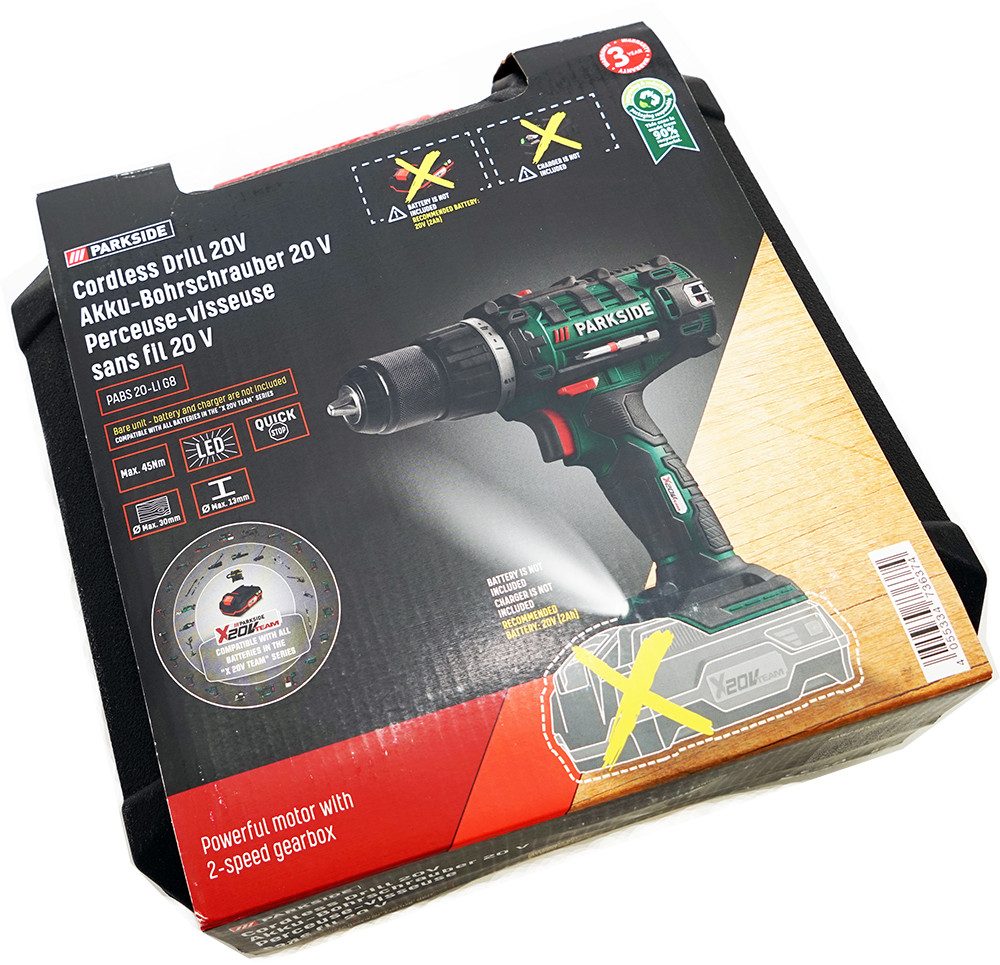 Parkside Akku-Bohrschrauber 20V Akkuschrauber PABS 20-Li G8, mit Akku, Ladegerät, Zubehörset, 20 V, max. 1500,00 U/min