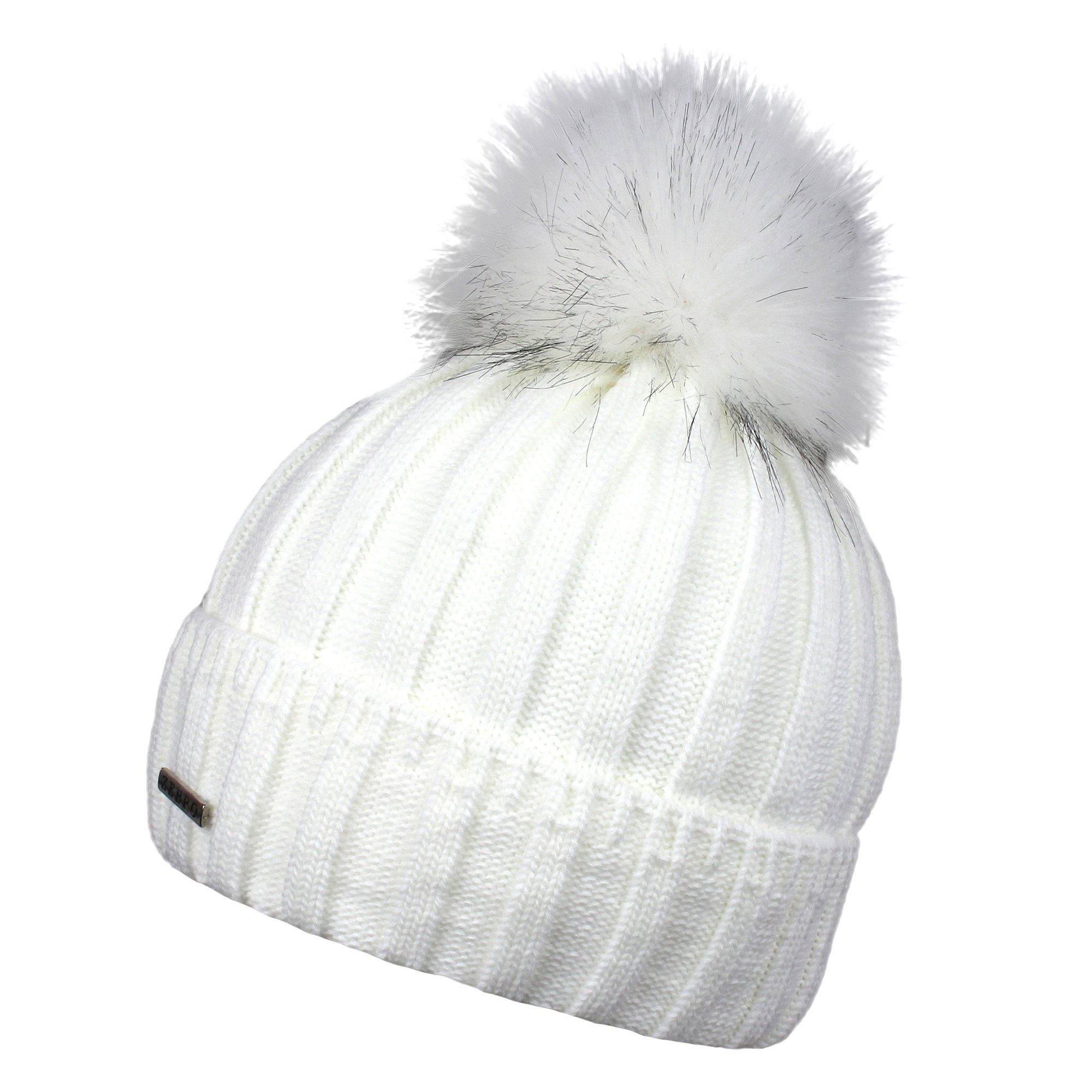ZEBRO Strickmütze "Andrea" mit Kunstfellbommel