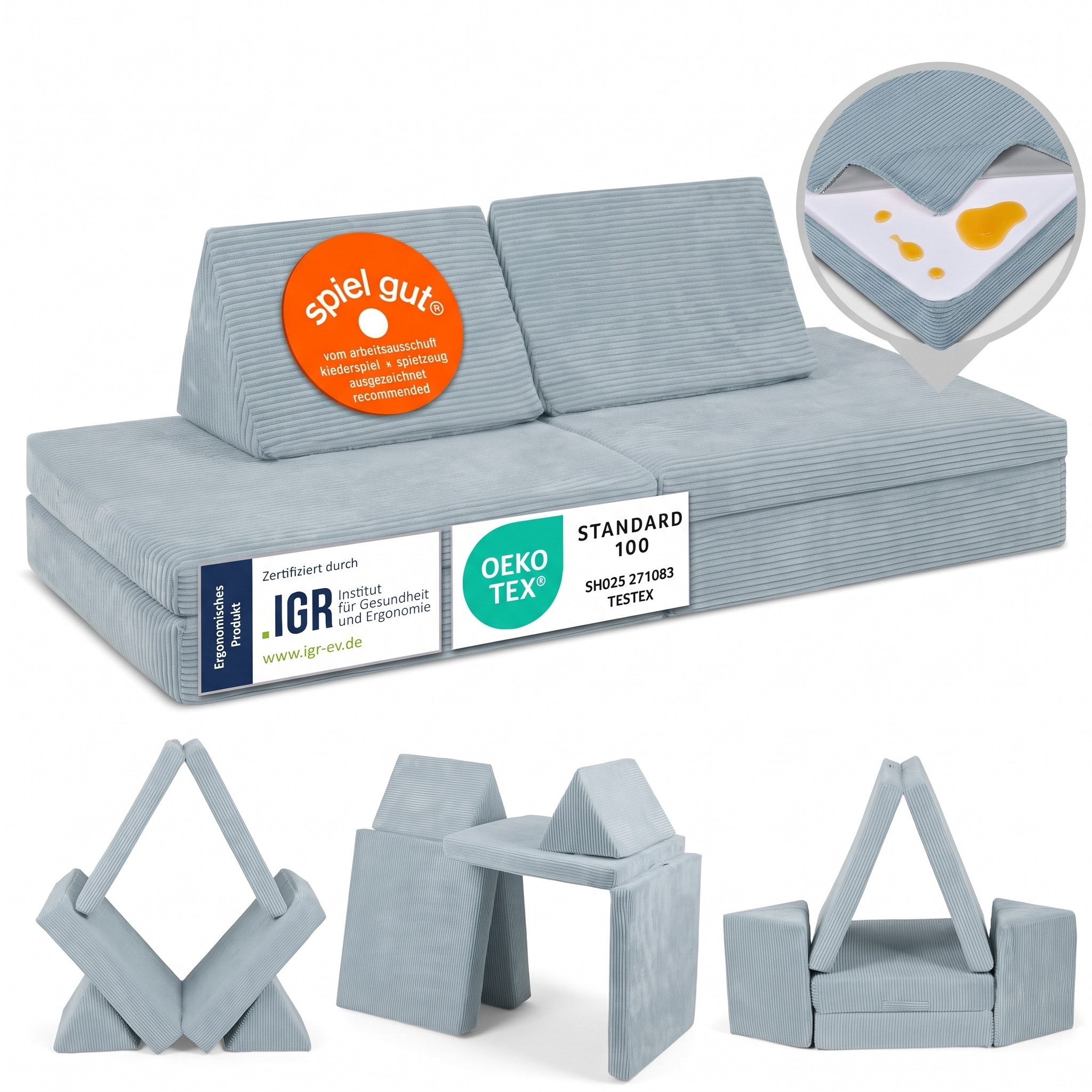 Linodino Kindersofa Spielsofa I aus Schaumstoff Bausteine I Spielcouch für Kinder, 3 Jahre Garantie